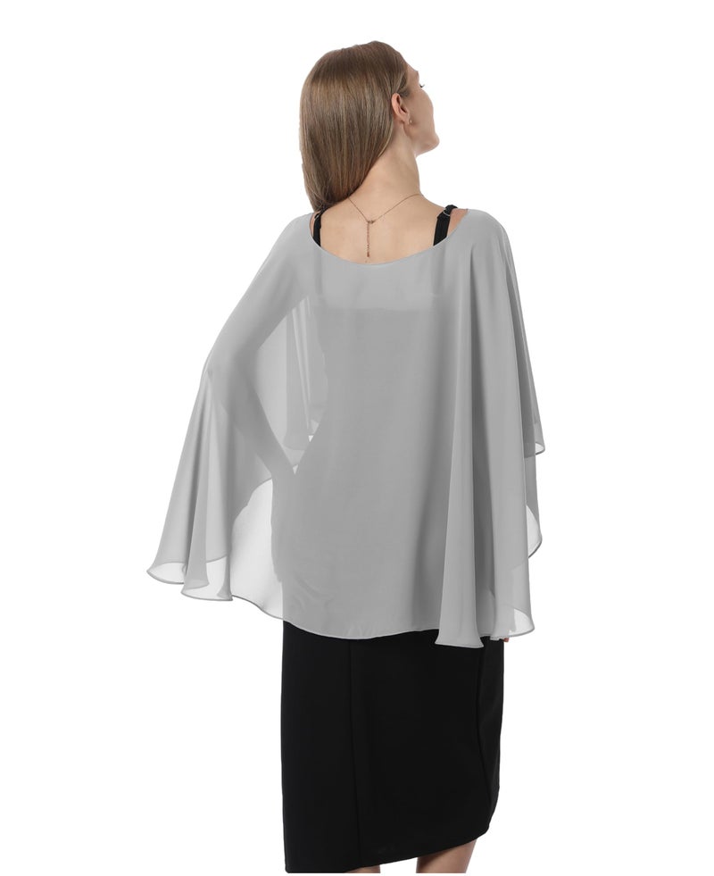 Hotshawl Capelets for women Chiffon Cape Shawls and Wraps for Evening Dress Wedding Capes Cover Up (Silver) - Image 4